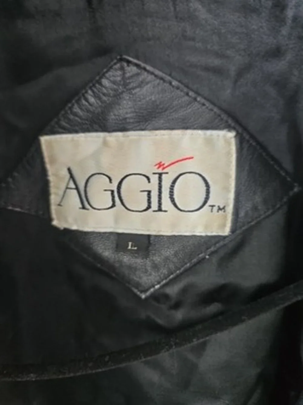 Aggio Black Leather Mens Jacket Full Zipper Large Vintage